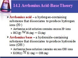 14.1 Arrhenius Acid-Base Theory