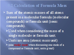 9.2 Calculation of Formula Mass