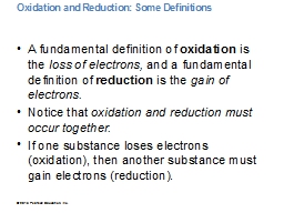 Oxidation and Reduction: Some Definitions 