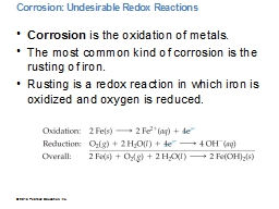 Corrosion: Undesirable Redox Reactions 