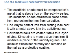 Use of a Sacrificial Anode to Prevent Corrosion