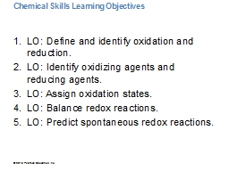 Chemical Skills Learning Objectives 